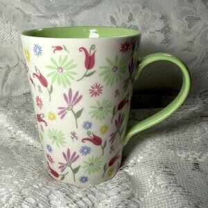 Starbucks 2006 Coffee Mug - Pink, Purple Floral, Green Handle & Interior